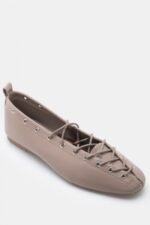 Γυναικεία παπούτσια Μπαλαρίνες Lace Up – Μπεζ-Σκούρο LUIGI – εικόνα 3