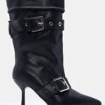 Γυναικεία παπούτσια Μπότες Mid-Calf με Διακοσμητικά Λουράκια – Μαύρο LUIGI