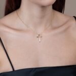 Σταυρός Βάπτισης με Αλυσίδα για Κορίτσι από Κίτρινο Χρυσό Κ14 και Πέτρα Ζιργκόν NstNastasia – εικόνα 2