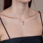 Σταυρός Βάπτισης με Αλυσίδα για Κορίτσι από Ροζ Χρυσό Κ14 και Πέτρα Ζιργκόν NstNastasia – εικόνα 2