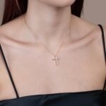 Σταυρός Βάπτισης με Αλυσίδα για Κορίτσι από Ροζ Χρυσό Κ14 με Πέτρες Ζιργκόν NstNastasia – εικόνα 2
