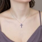 Σταυρός Βάπτισης από Λευκό Χρυσό Κ18 με Διαμάντια και Ζαφείρια NstNastasia – εικόνα 2