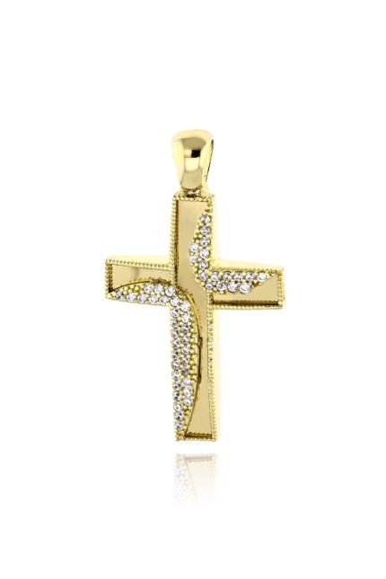 Σταυρός Βάπτισης για Κορίτσι από Δίχρωμο Χρυσό Κ14 και Ζιργκόν NstNastasia