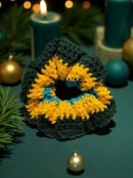 Golden Holly — Green & Gold Christmas Scrunchie - Image 2