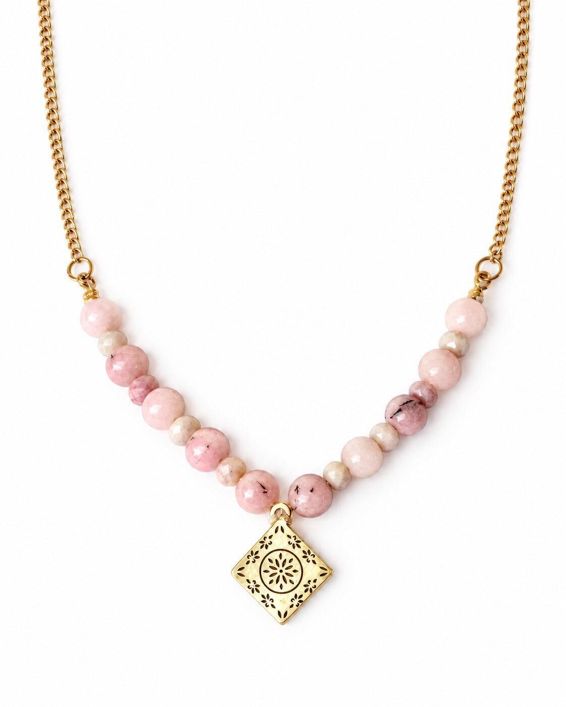 NECKLACE ROZ ATSALI 1 4.5 Κολιέ χειροποίητο με νεφρίτη και ατσάλι