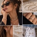 Preciosa white pearls in use. Necklace, bracelet, ring, shoe, earrings