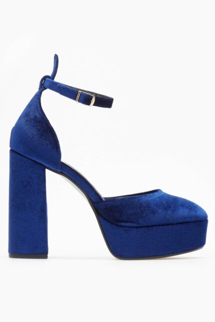 Γυναικεία παπούτσια TFP Βελούδινες γόβες με πλατφόρμα και μπαρέτα – 3571 – Μπλε The Fashion Project