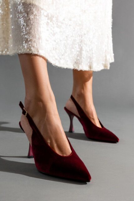 Γυναικεία slingback TFP Μυτερές Βελούδινες Γόβες Slingback – 802 (velvet) – Μπορντό The Fashion Project