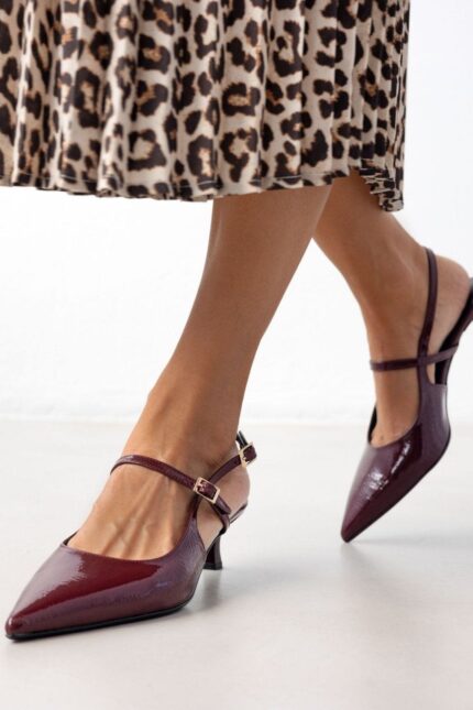 Γυναικεία slingback TFP Λουστρίνι γόβες slingback – 300 (λουστρίνι) – Μπορντό The Fashion Project