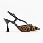 Γυναικεία slingback TFP Slingback γόβες με συνθετική pony skin όψη – 795 – Μαύρο/Μπεζ The Fashion Project